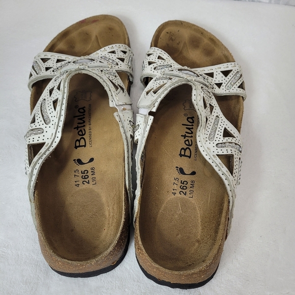 BETULA By Birkenstock Rhinestone Jewel Embellished Leather White Sandals S 10 - Picture 4 of 10